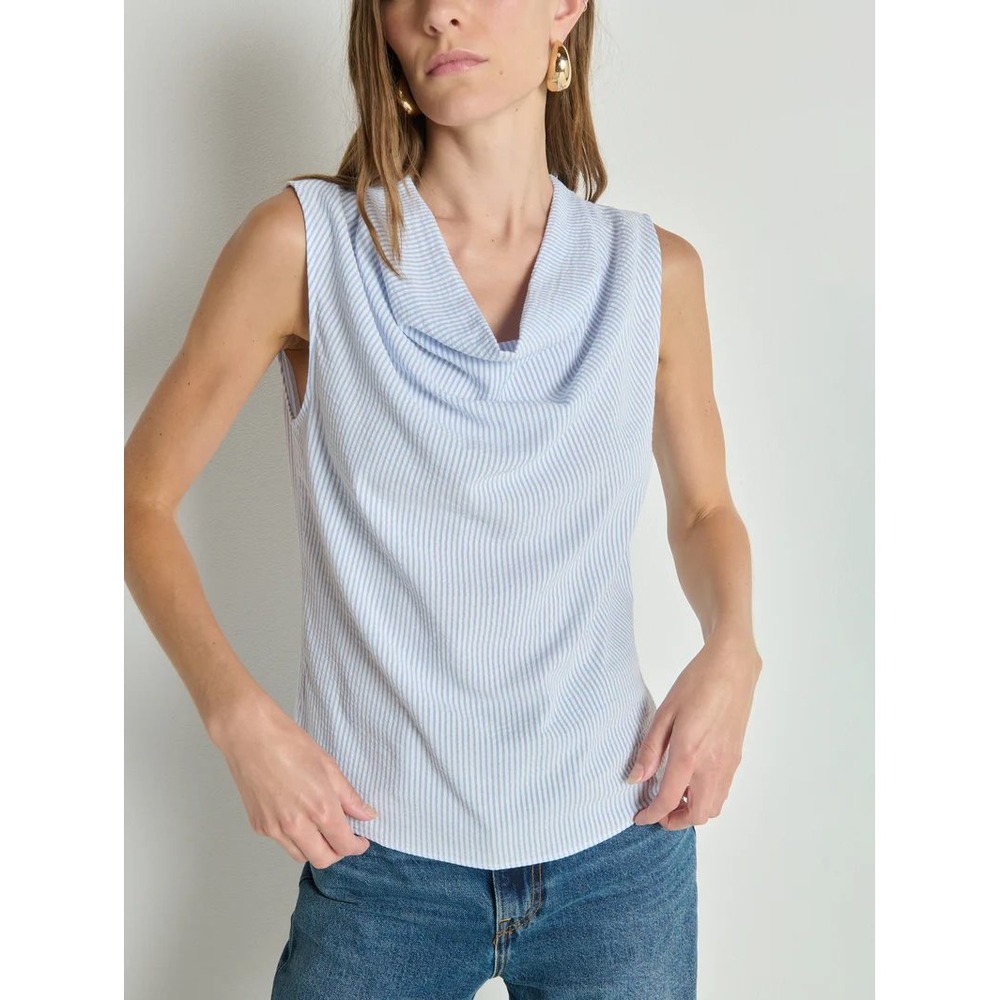 Nation LTD Cillie Cowl Seersucker Tank Blue White Striped Sleeveless Top NWT M